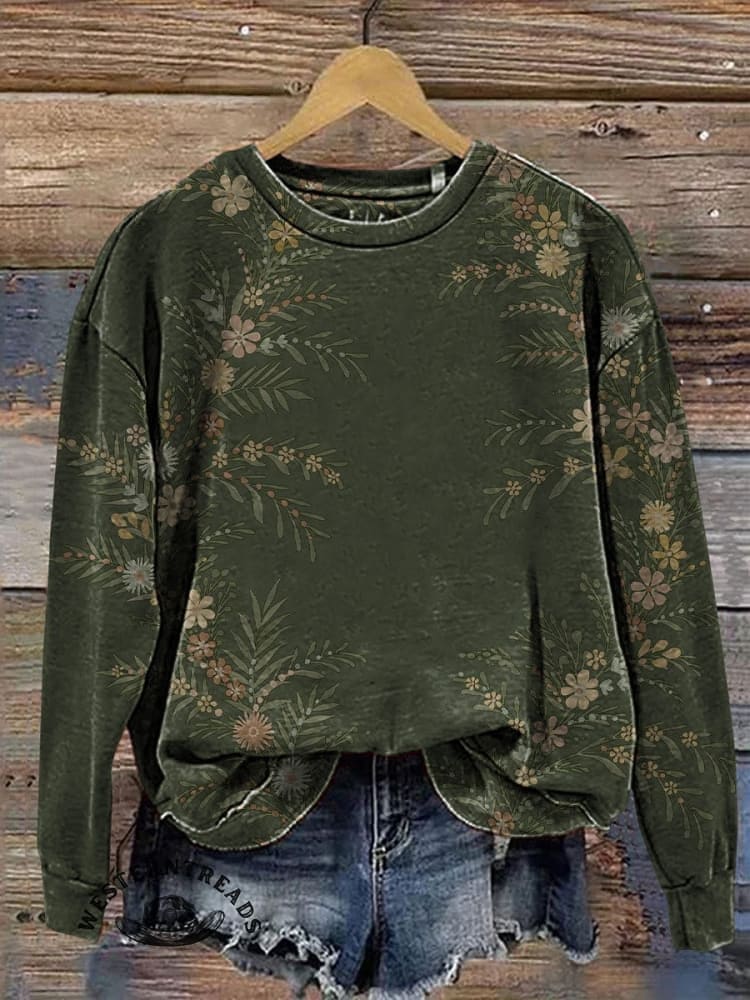 Simple Floral Art Print Casual V-Neck T-Shirt