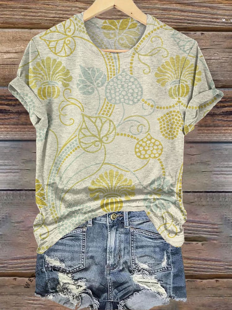 Simple Floral Pattern Print Casual T-Shirt