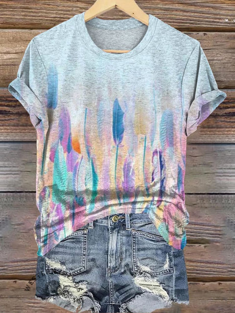 Multicolor Feather Graphic Print Casual T-Shirt