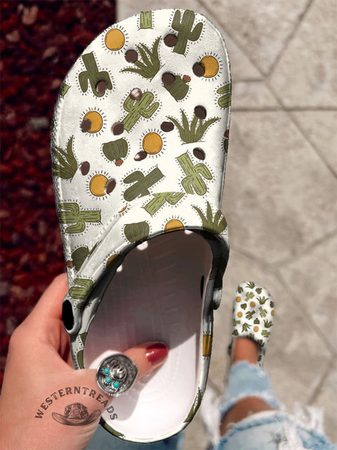 Cactus Sun Print Casual Hole Slippers