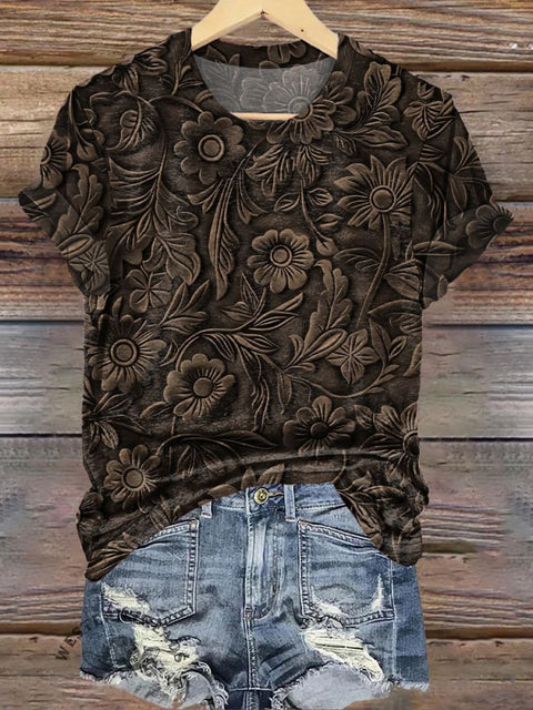 Dark Floral Graphic Print Casual T-Shirt