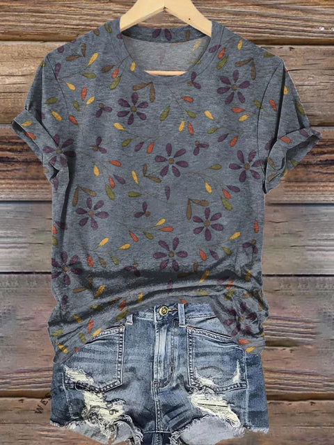 Retro Floral Art Pattern Print Casual T-Shirt