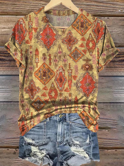 Retro Totem Art Print Casual T-shirt