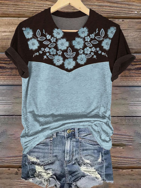 Simple Floral Print Casual T-Shirt