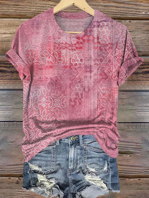Retro Solid Color Texture Printed Casual T-Shirt