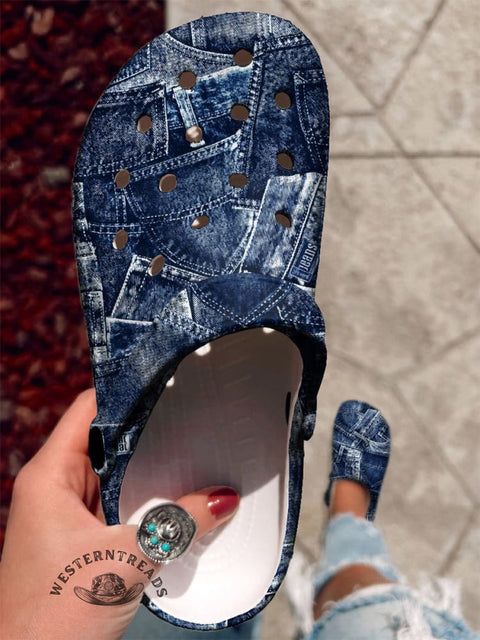 Denim Patchwork Art Print Casual Slippers