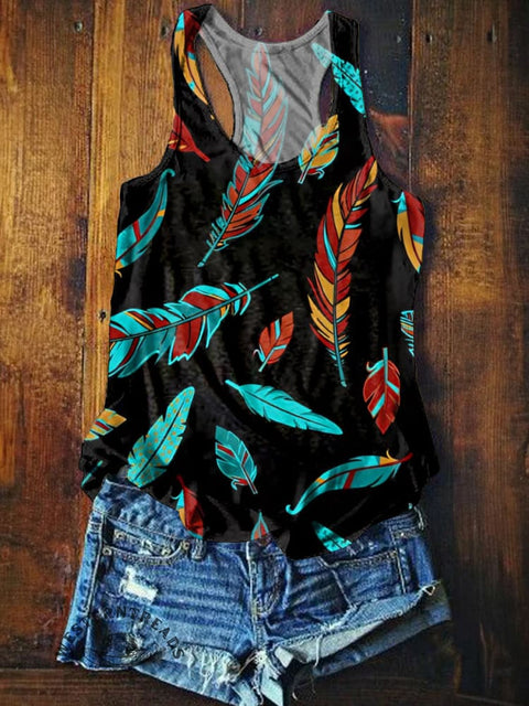 Women’s Simple Feather Print Comfortable Tank Top