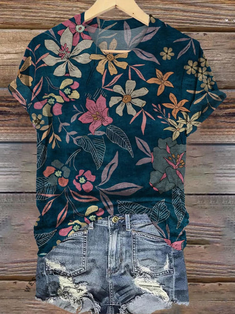 Retro Floral Art Print Comfortable T-Shirt