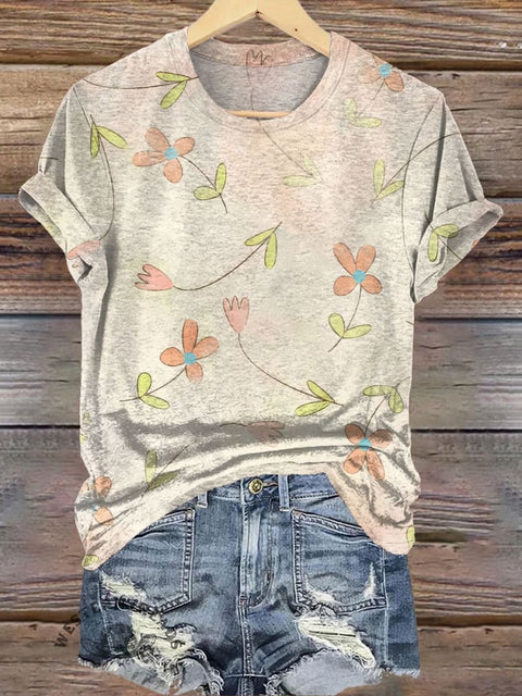 Beige Floral Print Comfort T-Shirt