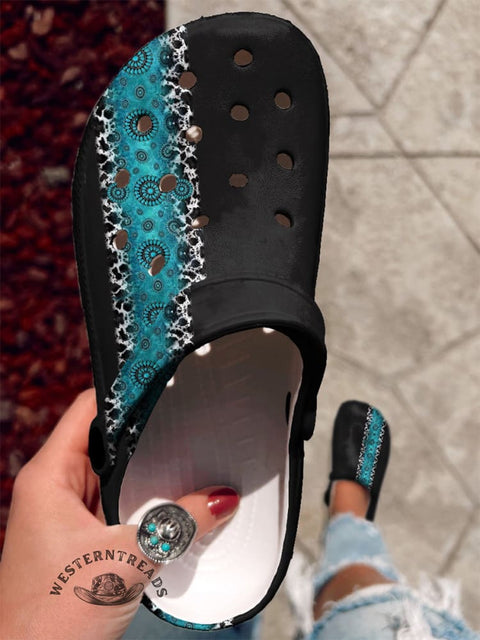 Turquoise Flower Stripes Print Casual Slippers