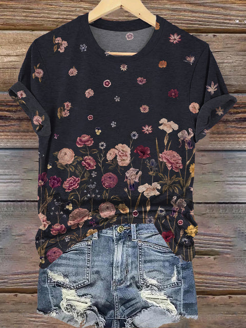 Retro Elegant Floral Print Casual T-shirt