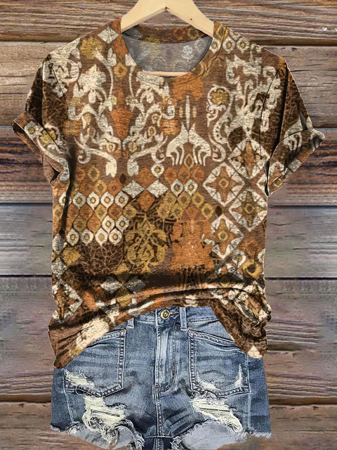 Retro Ethnic Totem Print Casual T-Shirt