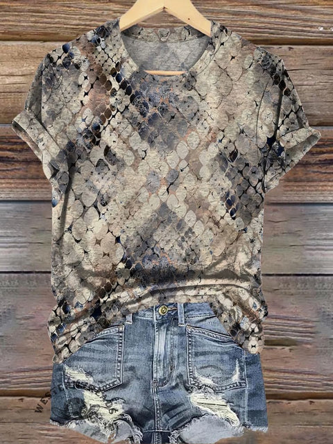 Retro Pattern Texture Print Casual T-shirt