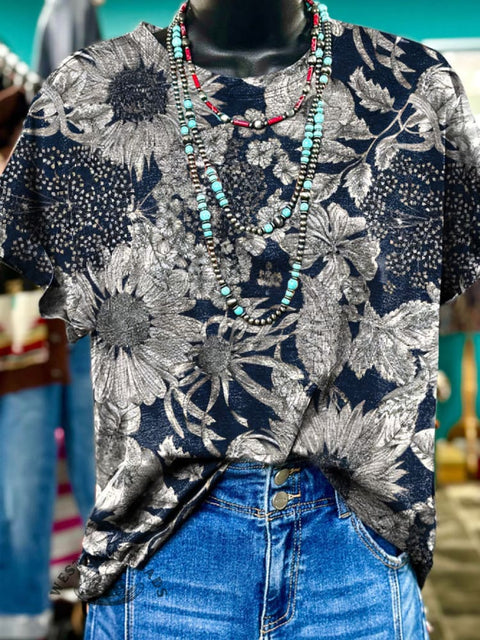 Simple Blossom Printed Casual T-Shirt