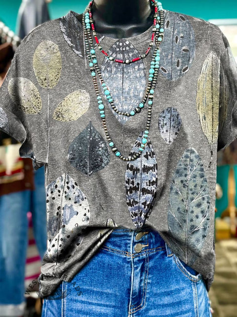 Feather Print Casual T-Shirt