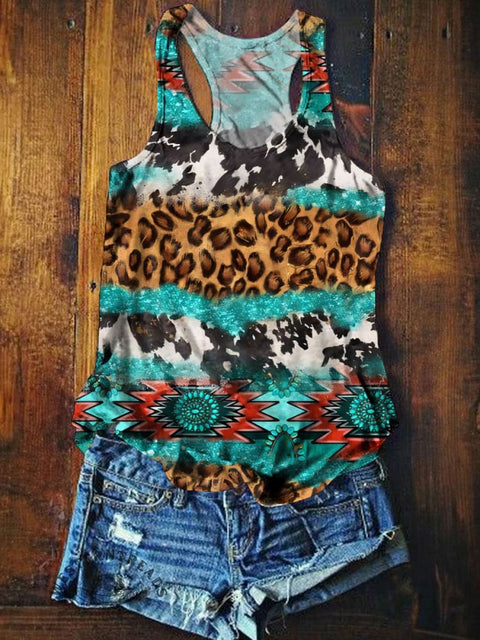 Aztec Leopard Print Casual Tank Top
