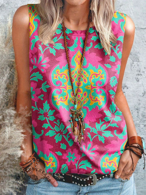 Bright Pattern Printed Casual Tank Top