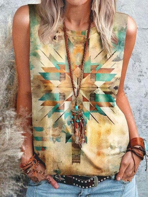 Aztec Texture Pattern Print Casual Tank Top