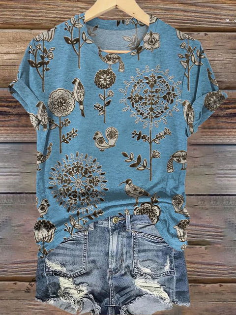 Classic Simple Floral Printed Casual T-shirt