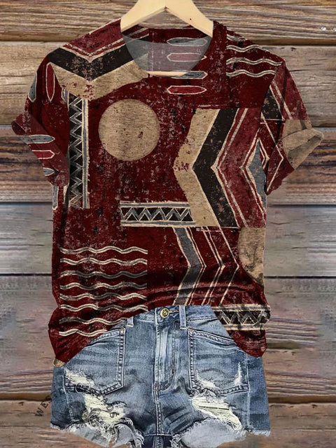 Retro Stripe Graphic Print Casual T-Shirt