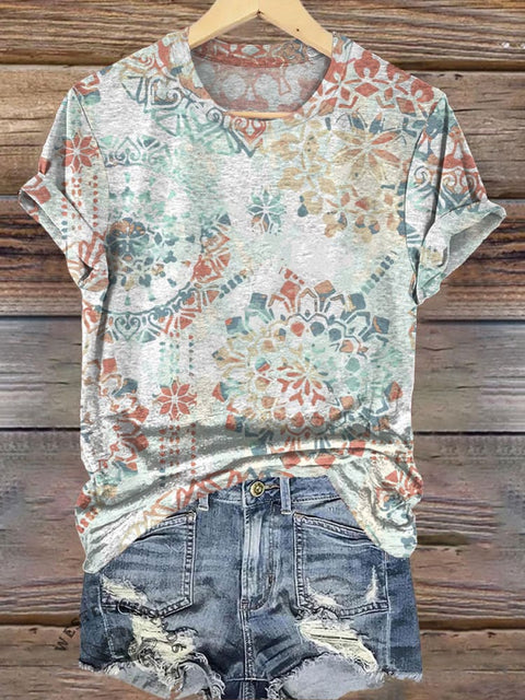 Simple Mandela Printed Casual T-Shirt