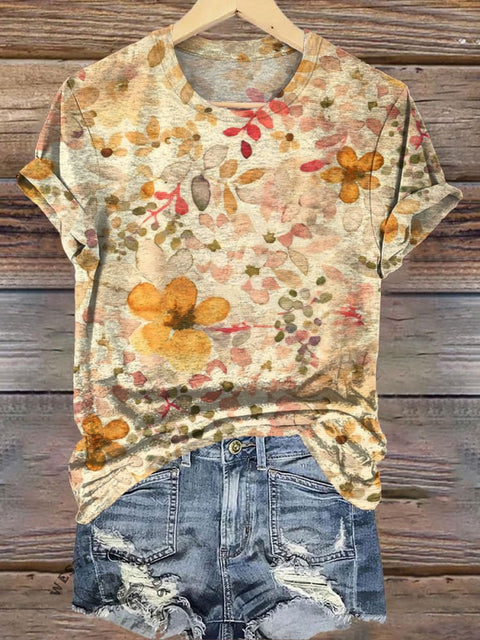 Watercolor Blossom Printed Casual T-Shirt