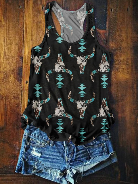 Women's Western Cow Simple Print Casual Tank Top