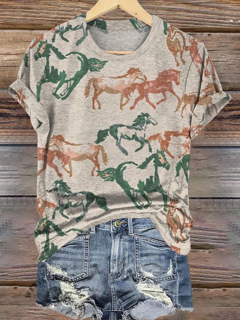 Retro Horse Graffiti Print Casual T-Shirt