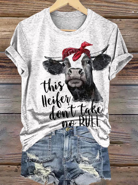 Funny Ranch Cow Print Casual T-shirt