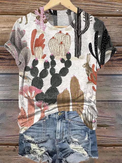 Cactus Graffiti Print Casual T-Shirt