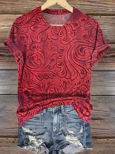 Simple Embossed Printed Casual T-Shirt