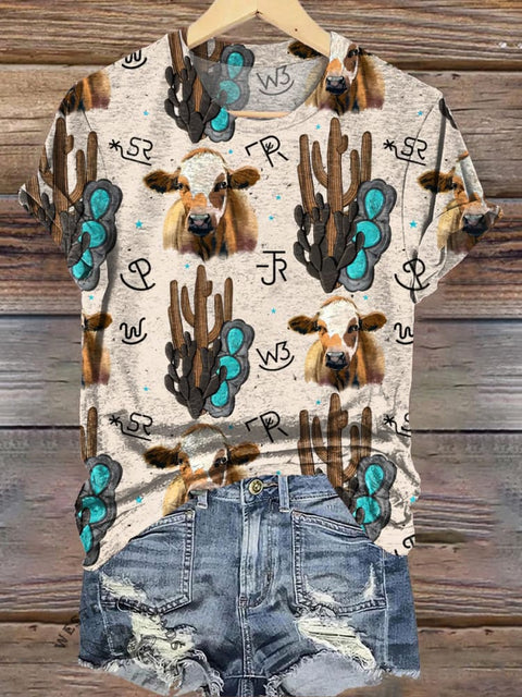 Cactus Cow Brand Printed Casual T-shirt