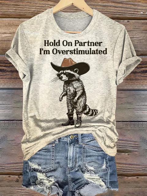Denim Raccoon Print Casual T-Shirt