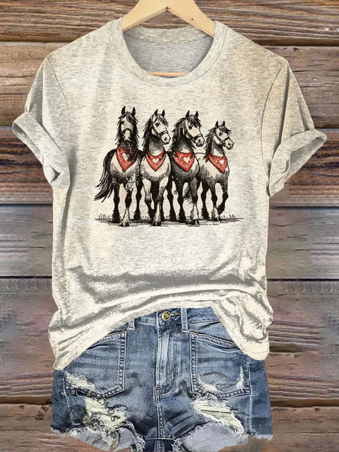 Scarf Horse Print Casual T-shirt