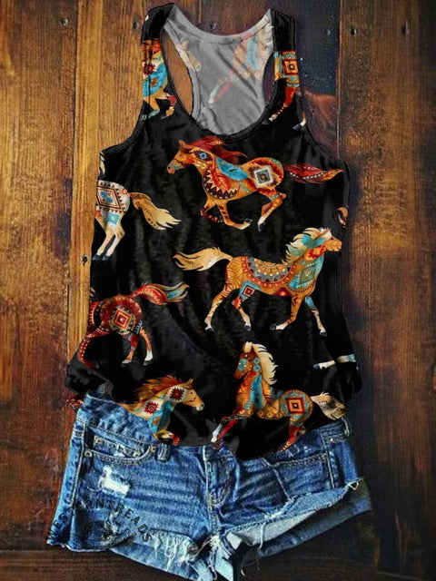 Artistic Horse Pattern Printed Casual Tank Top
