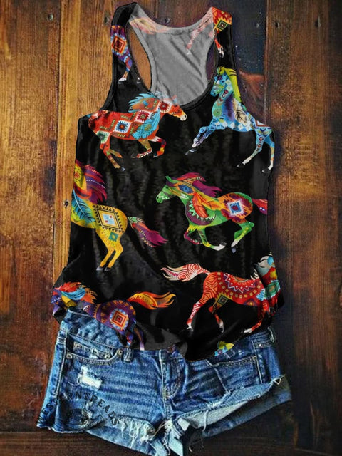 Pattern Horse Printed Casual Tank Top
