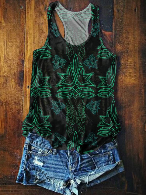 Cowboy Boots Stitch Pattern Printed Casual Tank Top
