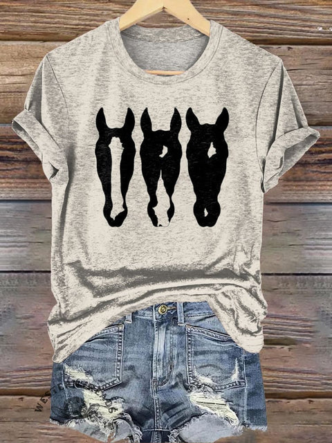Simple Horse Head Pattern Printed Casual T-Shirt
