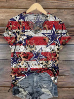 Retro Star Stripe Pattern Printed Casual T-shirt