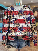 Retro Star Stripe Pattern Printed Casual T-shirt