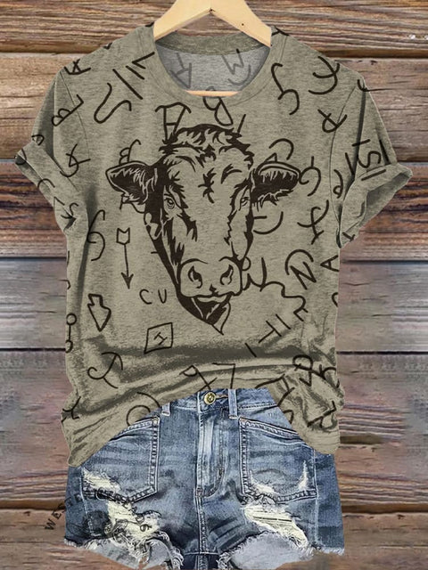 Simple Cow Brand Printed Casual T-Shirt