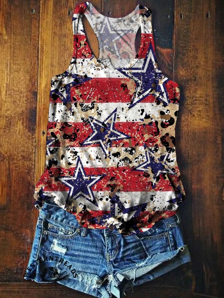 Retro Star Stripe Pattern Printed Casual T-shirt