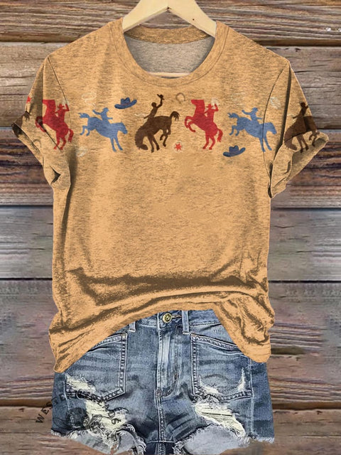 Simple Cowboys Pattren Print Casual T-shirt