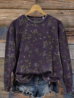 Retro Floral Pattern Printed Casual V-neck T-shirt