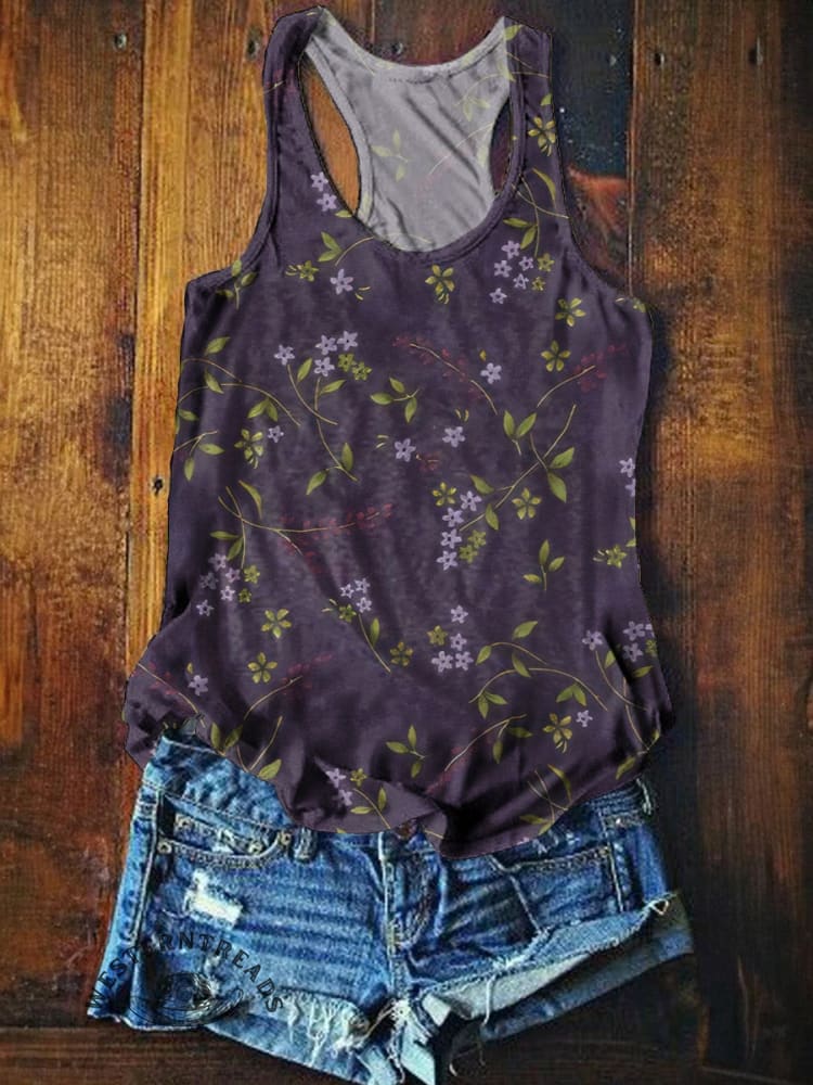 Retro Floral Pattern Printed Casual V-neck T-shirt