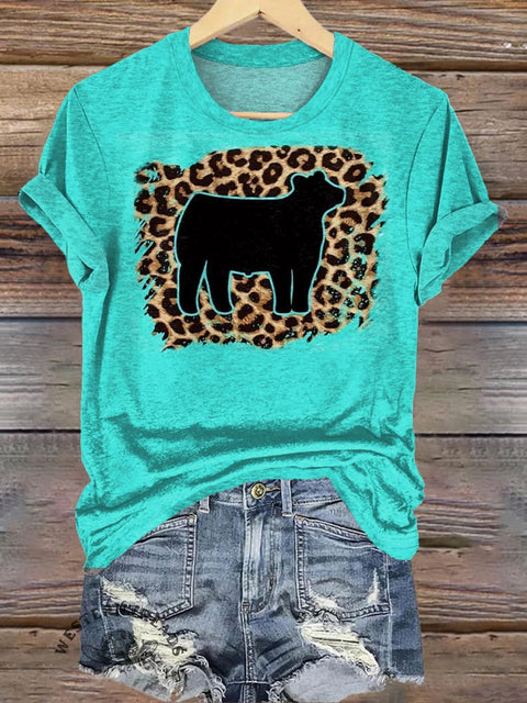 Leopard Texture Cow Print Casual T-shirt