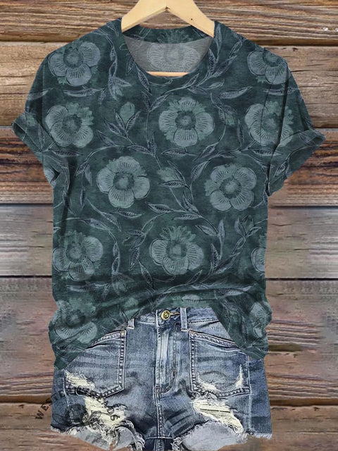 Simple Floral Print Casual T-shirt