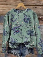 Retro Floral Pattern Print Casual V-neck T-shirt