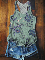 Retro Floral Pattern Print Casual V-neck T-shirt