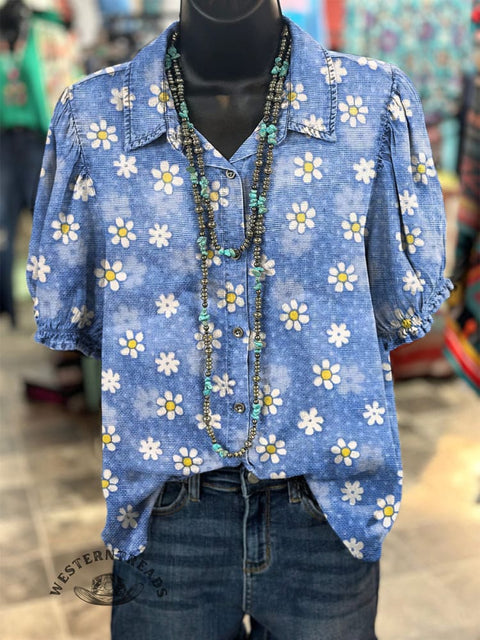 Women's Simple Cosmos Print Casual Cotton Shirt